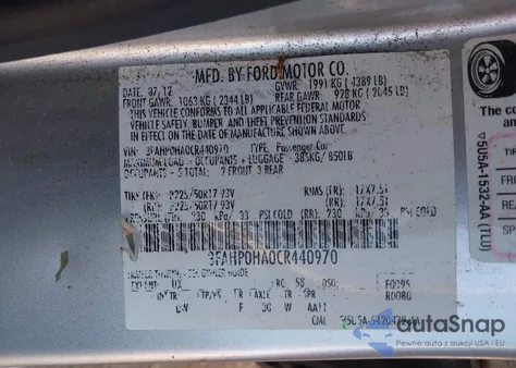 2012 Ford Fusion Se from USA, damaged, VIN 3FAHP0HA0CR440970